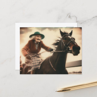 Carte Postale Grand-mère et son cheval de course