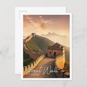 Carte Postale Grand Mur Extraordinaire de Chine brumeux lever du