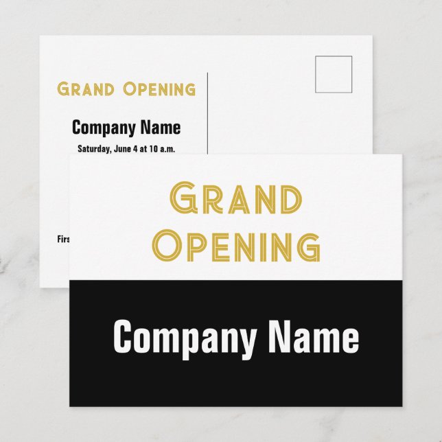 Carte Postale Grand ouverture Gold Black and White Company Nom (Devant / Derrière)
