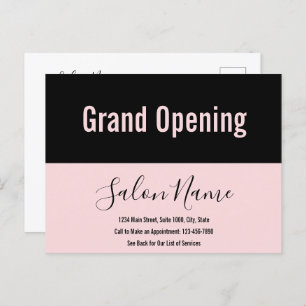 Carte Postale Grand Ouverture Pale Rose noir Script Salon de bea