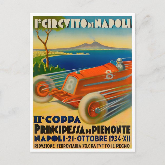 Carte Postale Grand Prix vintage de Naples 1934 (Devant)