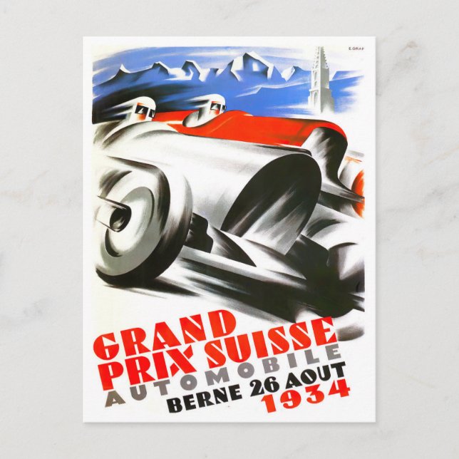 Carte Postale Grand Prix vintage de Suisse 1934 (Devant)