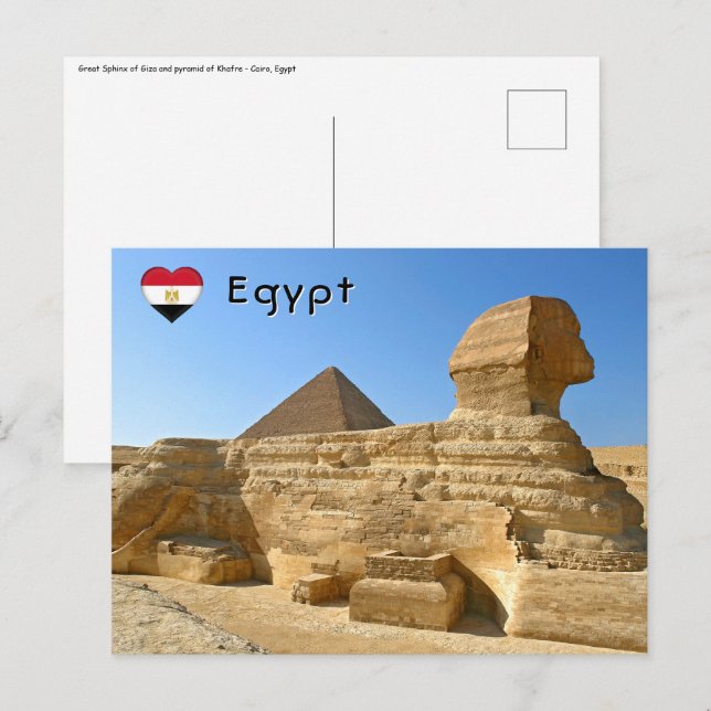 Carte Postale Grand Sphinx de Gizeh avec la pyramide de Khafre - (Devant / Derrière)