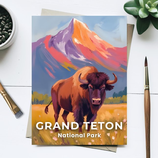 Carte Postale Grand Teton National Park | Bison Travel Art (Créateur téléchargé)