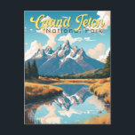 Carte Postale Grand Teton National Park Illustration Retro<br><div class="desc">Design d'illustration vectorielle Grand Teton. Le parc comprend les principaux sommets de la chaîne de Teton ainsi que la plupart des sections nord de la vallée connue sous le nom de Jackson Hole.</div>
