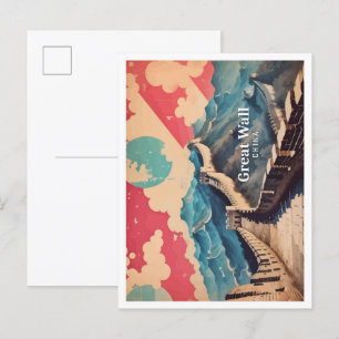 Carte Postale Grande Muraille Chine Pop Art Voyage Illustration