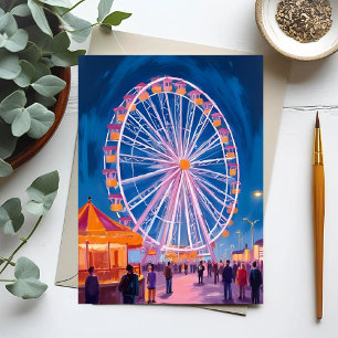Carte Postale Grande roue Aquarelle de carnaval sur la promena
