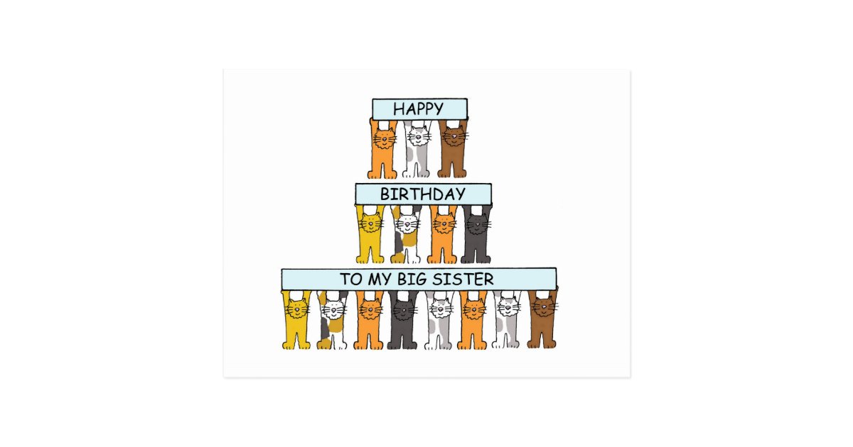 Carte Postale Grande Soeur De Joyeux Anniversaire Chats De Zazzle Fr