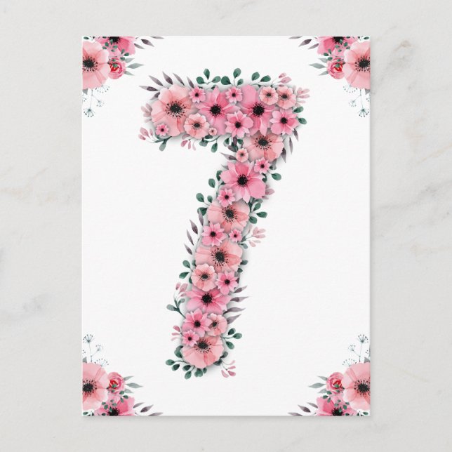 Carte Postale Grands 7e Anniversaire Fleurs Roses Fille Feuillag (Devant)