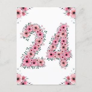 Carte Postale Grands Fleurs Roses Fille 24e Anniversaire Feuilla