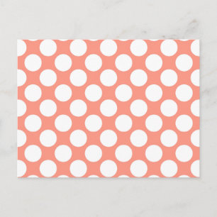 Carte Postale Grands points rétro - corail rose et blanc