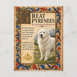 Carte Postale Grands Pyrénées, Art de Bestiaire Médiéval