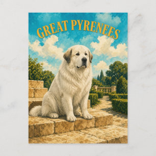 Carte Postale Grands Pyrénées, Art de chien à l'aquarelle vintag