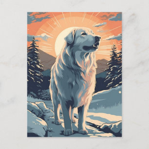 Carte Postale Grands pyrénées dans la forêt enneigée au coucher