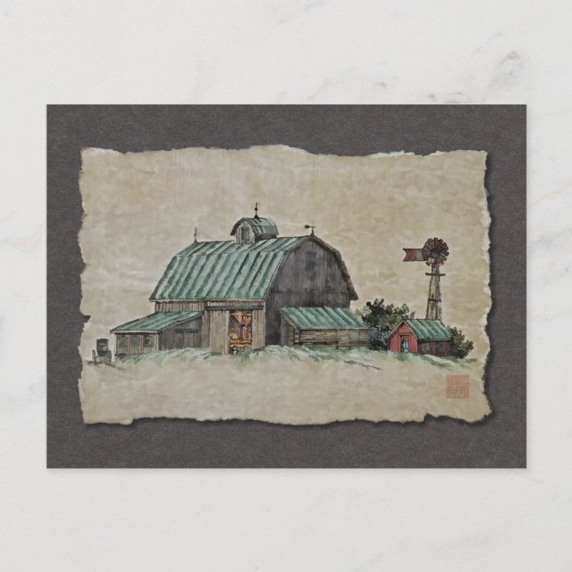 Carte Postale Grange à maïs et moulin à vent (Devant)