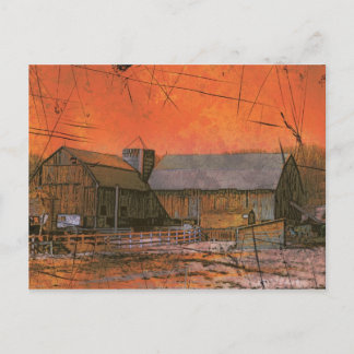Carte Postale Grange au coucher du soleil