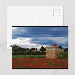 Carte Postale Grange de campagne dans un champ de coquelicots
