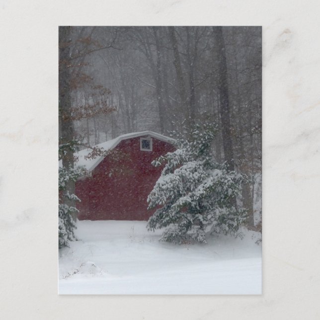 Carte Postale Grange rouge dans la neige (Devant)