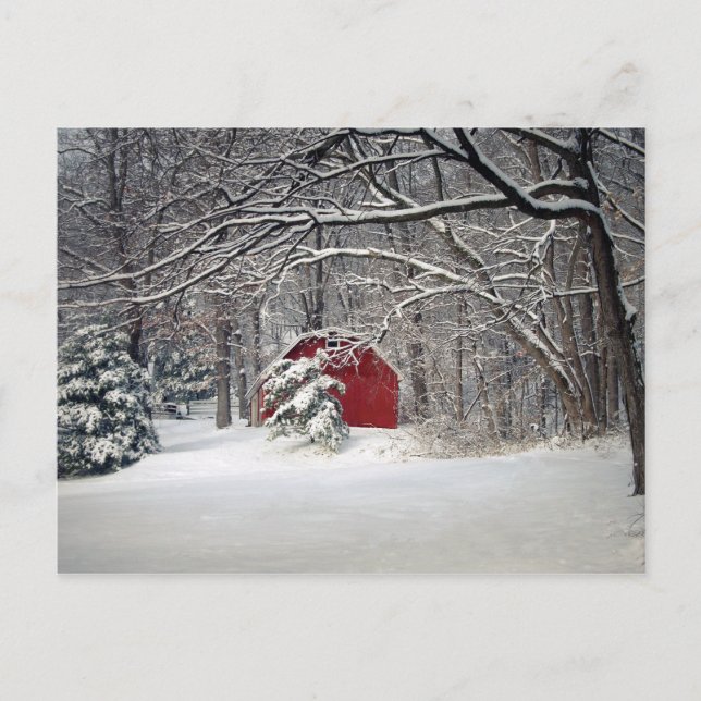 Carte Postale Grange rouge dans la neige 2011 (Devant)