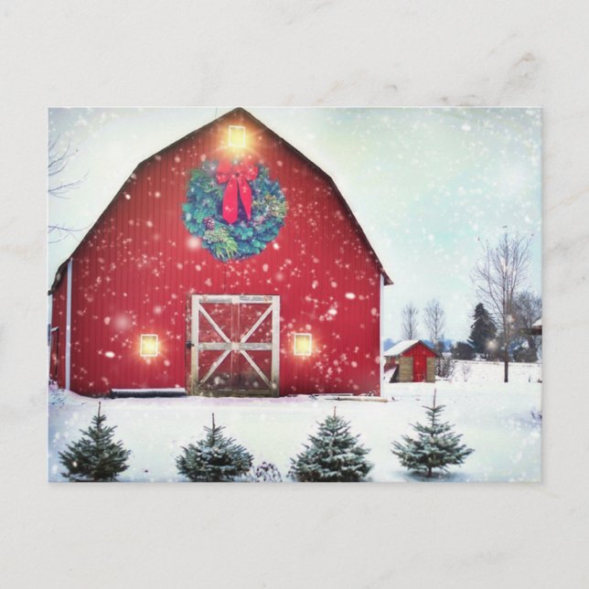 Carte Postale Grange rouge de Noël (Devant)