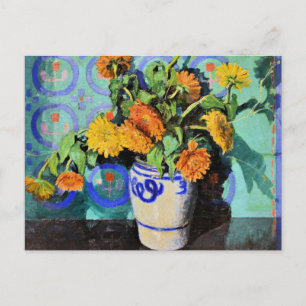 Carte Postale Grant Wood - Calendulas, peinture florale,