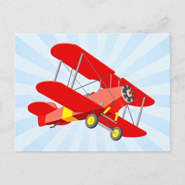 Carte Postale Graphique Biplane rouge avec Blue Star Burst (Devant)