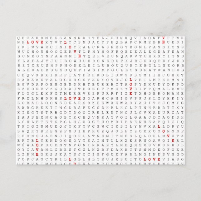 Carte Postale Graphique d'AMOUR du puzzle de recherche de mots (Devant)