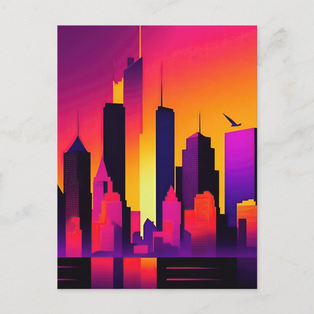 Carte Postale Graphique de ligne Skyline NYC moderne (Devant)