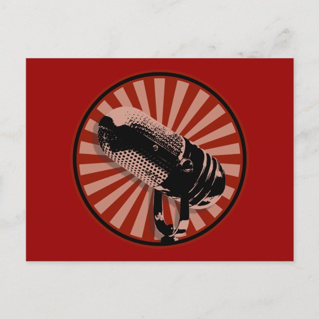 Carte Postale Graphique de microphone rétro en rouge (Devant)