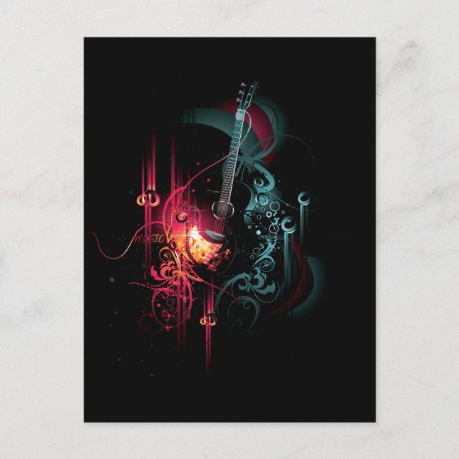 Carte Postale Graphique de musique cool avec guitare (Devant)