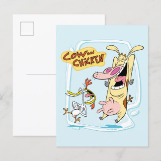 Carte Postale Graphique de rire de vache et de poulet