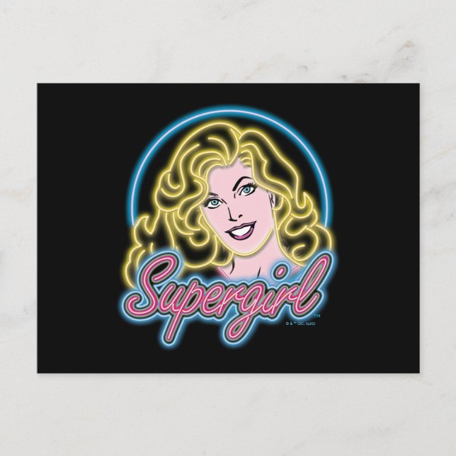 Carte Postale Graphique des lumières de Neon Retro Supergirl (Devant)