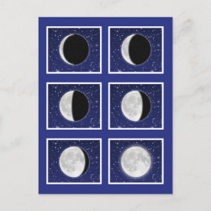 Carte Postale Graphique des phases de la lune avec étoiles