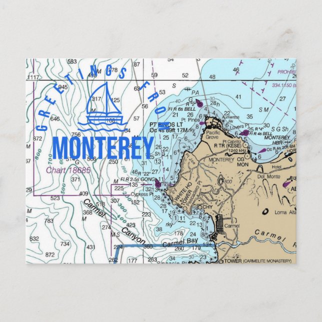 Carte Postale Graphique marin de Monterey CA (Devant)