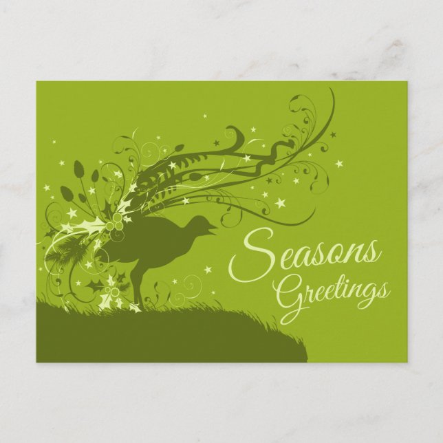 Carte postale graphique verte de Noël lyrebird fan (Devant)