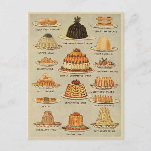 Carte Postale Graphique Vintge Desserts Illustration Cuisine His (Devant)