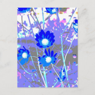 Carte Postale Graphisme bleu et blanc de photo de fleur inversée