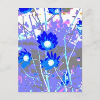 Carte Postale Graphisme bleu et blanc de photo de fleur inversée