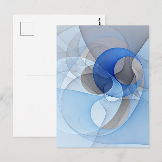 Carte Postale Graphisme d'art fractal abstrait bleu gris moderne (Devant / Derrière)