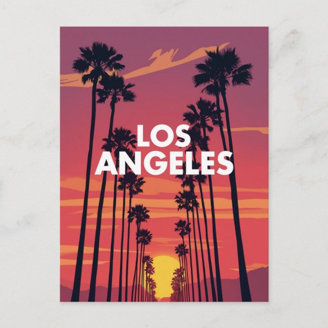 Carte Postale Graphisme de coucher de soleil avec palmiers à Los (Devant)