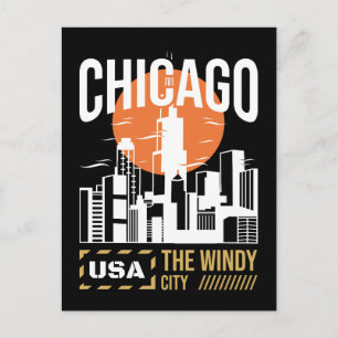 Carte Postale Graphisme de la skyline de Chicago États-Unis Co