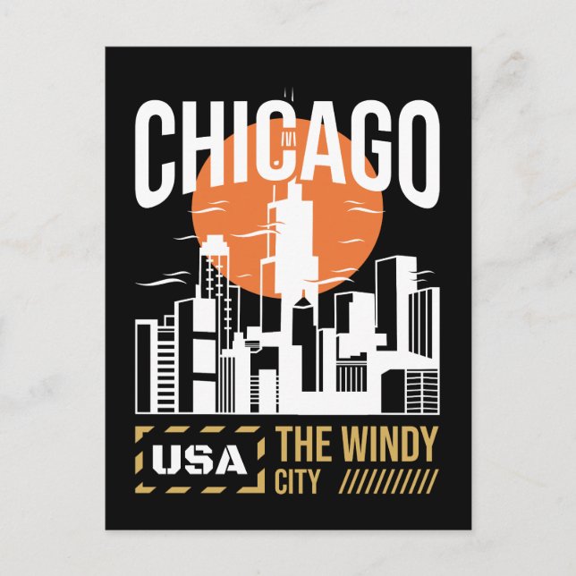 Carte Postale Graphisme de la skyline de Chicago États-Unis | Co (Devant)
