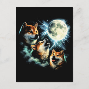 Carte Postale Graphisme de Shiba Inu hurlant à la Lune Céleste