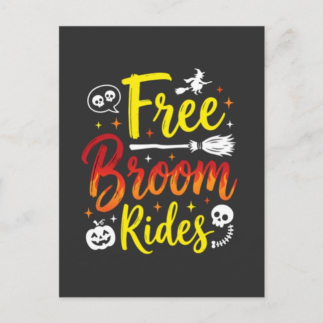 Carte Postale Graphisme de sorcière de Halloween à balai gratuit (Devant)