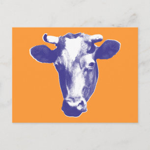 Carte Postale Graphisme de vache en pop art violet