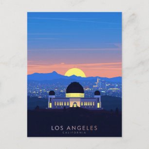 Carte Postale Graphisme du coucher de soleil avec palmiers à Los
