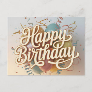Carte Postale Graphisme élégant "Joyeux Anniversaire" en script
