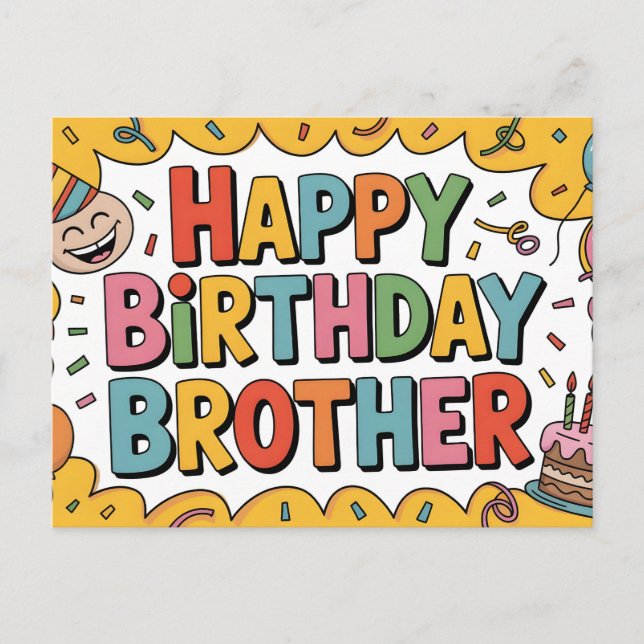 Carte Postale Graphisme "Joyeux Anniversaire Frère" joyeux (Devant)