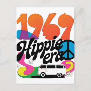 Carte Postale Graphisme Rétro 1969 Ère Hippie avec Symbole de Pa