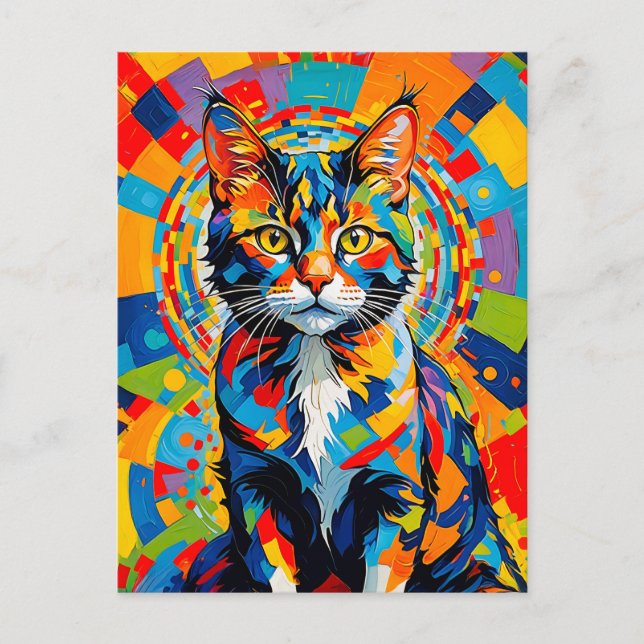 Carte Postale Gras Abstrait Cat Art (Devant)